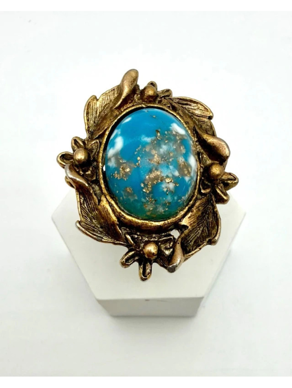 Vintage Turquoise Blue Cabochon Adjustable Ring